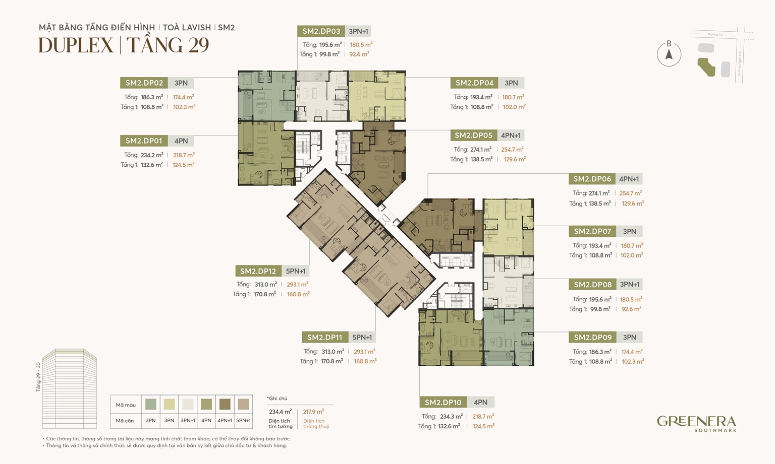 Mặt bằng tầng 29 tòa Lavish dự án Greenera Southmark Ngọc Hồi